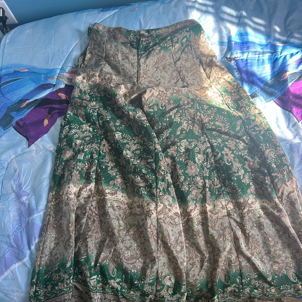 Jayli Green silk Paisley Palazzo Pants